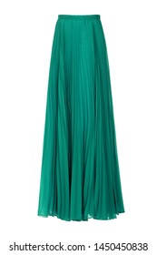 Green Pleated Organza Long Skirt Isolated Over White