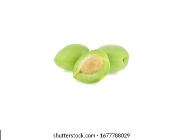 Green Plum Isolated On White Background