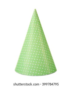 Green Polka Dot Party Hat, Isolated On White