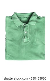 Green Polo Shirt Folded On White Background