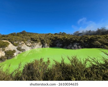 The Green pool called the devils bath at Hells Gate in the Beautiful country of New Zealand