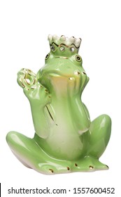 Green Porcelain Frog Figurine Isolated On White Background