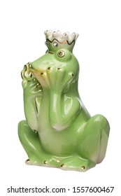 Green Porcelain Frog Figurine Isolated On White Background