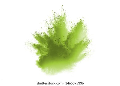 Green Powder Explosion On White Background.