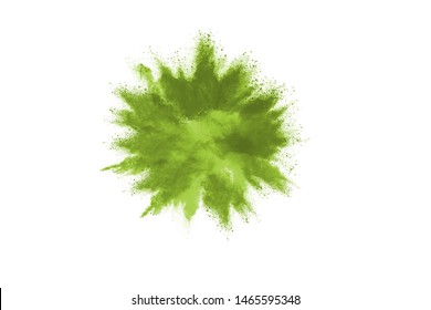 Green Powder Explosion On White Background.