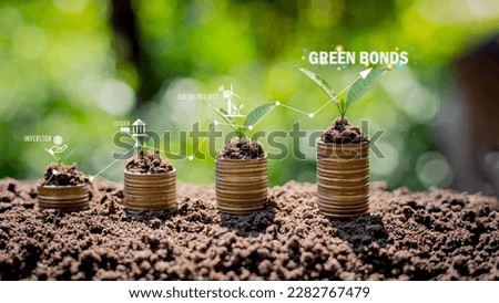 GREEN PROJECT coin stack mechanism gives bond concept Raising funds to support green projects green bond green bond related icons