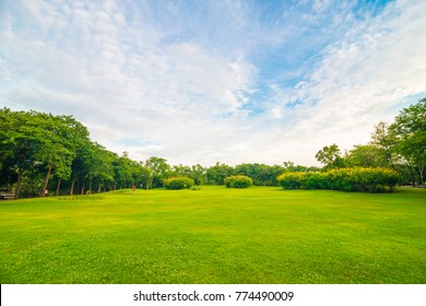 Green Public Park Meadow Blue Sky For Leisure Landscape