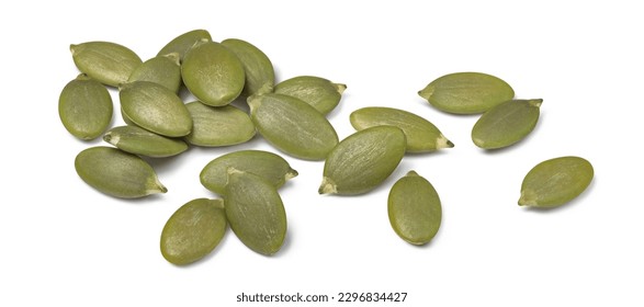 Green pumpkin seeds isolated on white background. Scattered seed. Package design element with clipping path - Shutterstock ID 2296834427