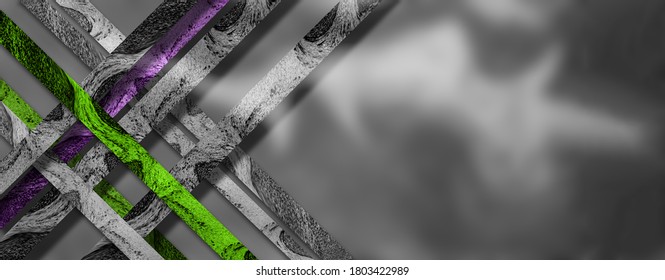 Green, Purple And Gray Lines On Silver Background.