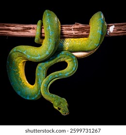 green python on a black background