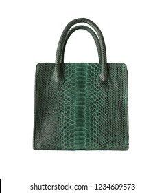 Green Python Snake Skin Bag Isolated On White Background