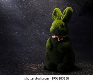 Green Rabbit On Dark Background, Easter Background, Conceptual Rabbit