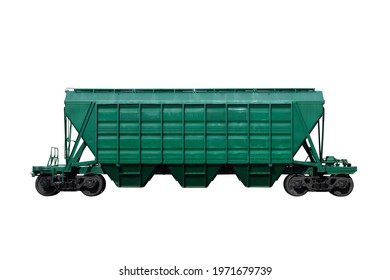 Green Rail Car Isolated On A White Background. Freight Transport. High Quality Photo