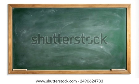 Green rectangular chalkboard with wooden frame on white background