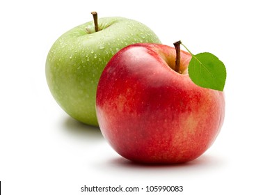 Green And Red Apple On White Background