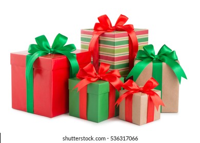 green and red gift box with a ribbon and a bow isolated. - Shutterstock ID 536317066