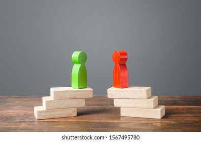 Green and red men meet for a treaty. Candidates Political Debate. Civilized resolution of conflicts and disputes, search for compromise. Confrontation between rivals. Truce and peace - Shutterstock ID 1567495780
