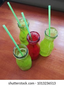Green and red triangle milkshakes