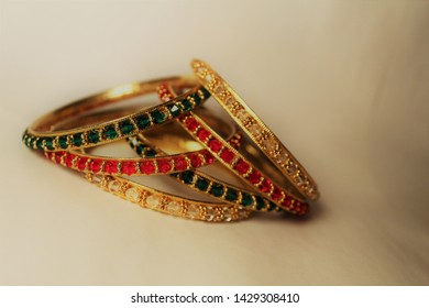 Green red white coloured bangles - Shutterstock ID 1429308410