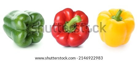 Green, red and yellow bell pepper isolated on white 