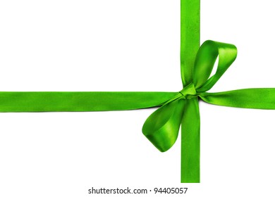 Green Ribbon And Bow Isolated On White Background