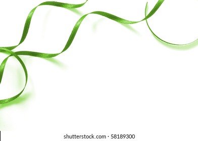 A Green Ribbon Isolated On White Background