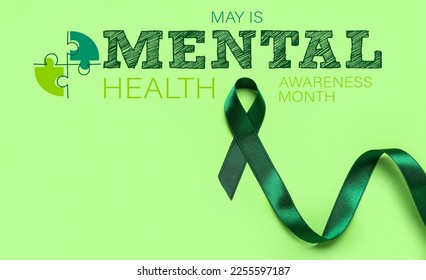 Green ribbon and text MAY IS MENTAL HEALTH AWARENESS MONTH - Powered by Shutterstock
