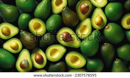 Green ripe avocado top close up view. Texture vegan healthy food background. Diet organic vegetable poster photo