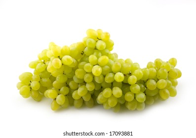 green and ripe  grapes on a white background