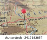 Green River, Wyoming marked by a red map tack. The City of Green River is the county seat of Sweetwater County, WY.