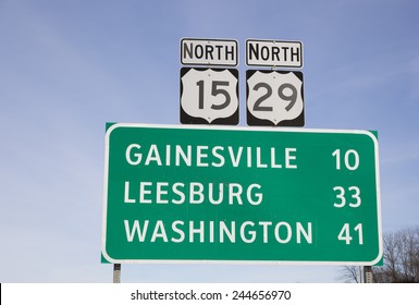 Green Road Sign In Northern Virginia On Route 29 In Warrenton, VA