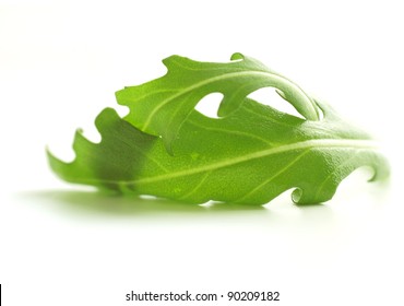 Green Rocket / Roquette / Arugula / Rucola Salad Leaves Isolated On White Background