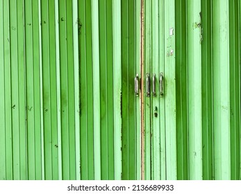 Green Rolling Door At A Closed Shop