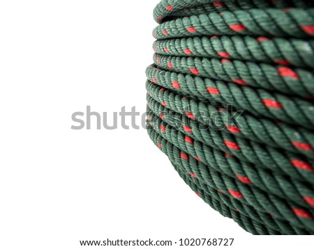 Green rope on white background.