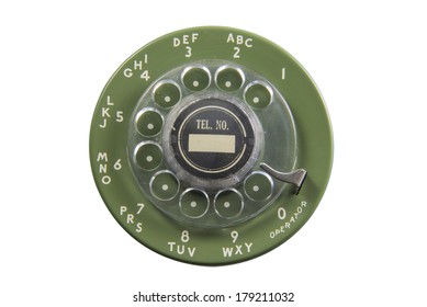 Green Rotary Phone Dial Plate Isolated On White