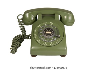 Green Rotary Phone Isolated On White