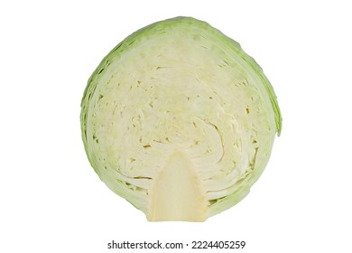 Green round cabbage cut in half, isolated on white background - Shutterstock ID 2224405259