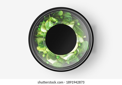 Green Salad Food Container With Sticker Mockup