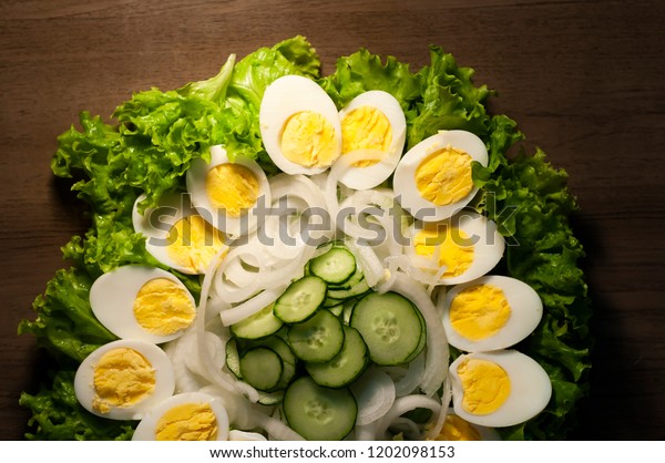 Green Salad Lettuce Hard Boiled Eggs Stock Photo Edit Now 1202098153