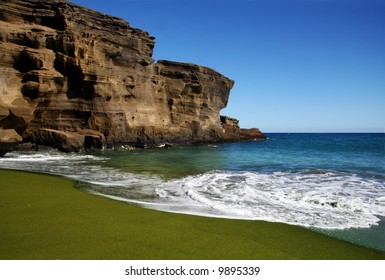 Green Sand Beach On Big Island, Hawaii