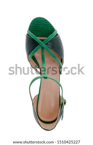 green sandals with print and weaving