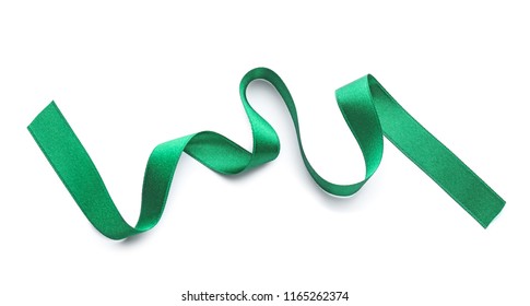 Green Satin Ribbon On White Background