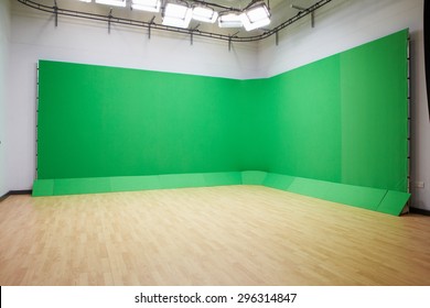 Green Screen In Empty TV Studio