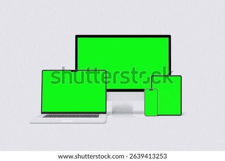 Green screen multi device with grey background color for mockup template