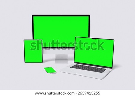 Green screen multi device with grey background color for mockup template