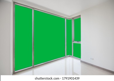 glass window green screen