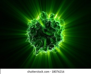 green shines from alien object