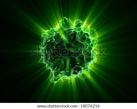 green shines from alien object