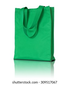 Green Shopping Fabric Bag On White Background