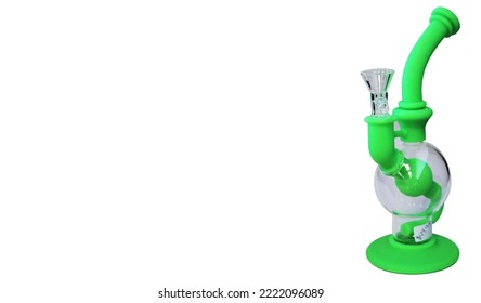 Green Silicone Acrylic And Glass Small Bong Bubbler Pipe - Crystal Clear And Bright Colour - Bubble Base Shape | Isolated Cutout On Solid White Background
